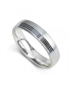5mm Court Shape Satin With Three Off Centre Grooves wedding Ring