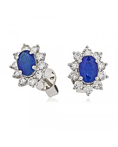 1.40CT VS/FG Oval Blue Sapphire/Diamond Cluster Earrings