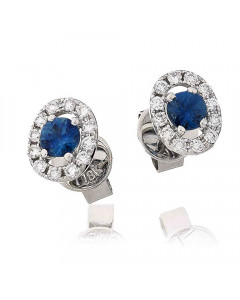 0.65CT VS/FG Blue Sapphire Diamond Cluster Earrings
