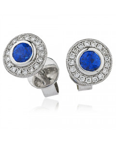 0.50CT VS/FG Round Blue Sapphire Diamond Earrings