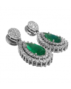 3.13ct VS/FG Pear Cut Emerald Gemstone Double Halo Earrings