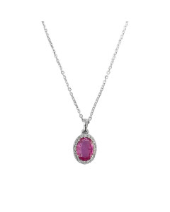 1.22ct VS/FG Pink Sapphire Gemstone Single Halo Pendant Necklace