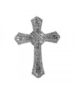 2.07ct VVS/G Baguette & Round Cut Graduating Cross Diamond Pendant