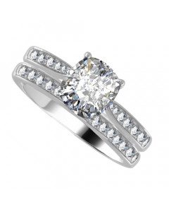 0.80ct I1/F Cushion Diamond Shoulder Set Ring With Matching Band