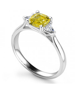 0.75ct VS2/FY Fancy Yellow Cushion & Trillion Diamond Trilogy Ring
