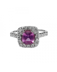 1.85ct VS/EF Pink Sapphire & Diamond Single Halo Side Diamond Gemstone Ring