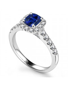 0.75 VVS2/F Cushion Blue Sapphire & Diamond Halo Ring