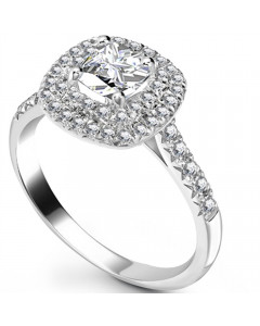 0.85ct VVS2/G Cushion Diamond Double Halo Shoulder Set Ring