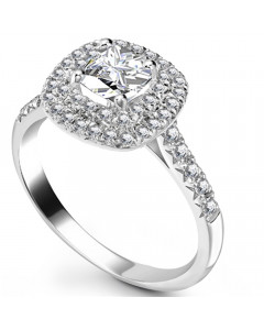 1.41ct VVS2/J Cushion Diamond Double Halo Shoulder Set Ring