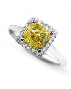 0.75ct VVS2/FY Fancy Yellow Cushion Diamond Cluster Ring