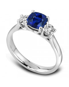 0.55 VS/EF Modern Blue Cushion Sapphire Trilogy Ring