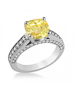 0.85ct VS1/Yellow Cushion Diamond Ring in Platinum