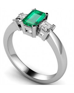 0.50ct SI2/G Green Emerald & Diamond Trilogy Ring