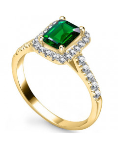 1.50ct VS/EF Green Emerald Gemstone Single Halo Shoulder Set Ring