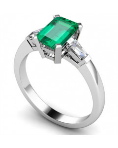 0.50ct VS/EF Green Emerald & Baguette Diamond Trilogy Ring