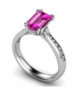 1.57ct VS/EF Emerald Pink Sapphire Gemstone Shoulder Set Ring