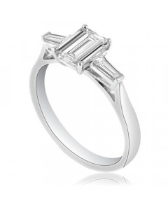 1.00ct SI1/F Modern Emerald & Baguette Diamond Trilogy Ring