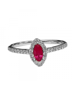 0.60ct VS/EF Marquise Cut Ruby Gemstone Designer Shank Halo Ring