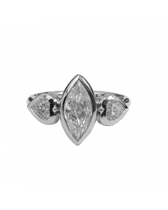 1.07ct SI1/F Marquise And Heart Cut Diamond 3 Stone Ring