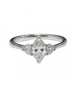 0.89ct VVS2/F Marquise & Heart 3 Stone Diamond Ring
