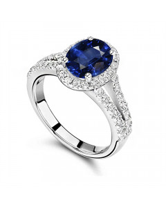 1.00ct VS2/FG Oval Blue Sapphire Diamond Ring n 18K White Gold