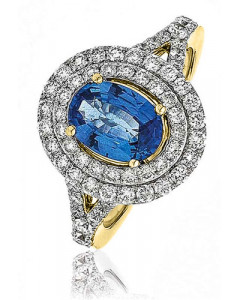 2.00ct VS/FG Oval Blue Sapphire Diamond Ring in 18K Yellow Gold