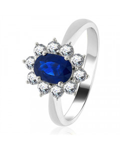 0.80CT VS/FG Oval Blue Sapphire & Diamond Cluster Ring