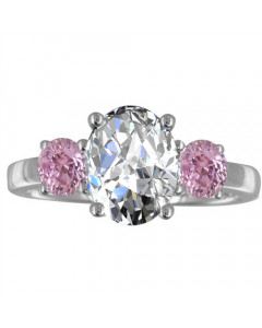 0.50ct VVS2/E Oval Diamond & Pink Sapphire Trilogy Ring