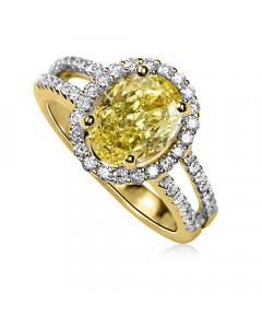 0.86 SI1/ Fancy Yellow Oval Diamond Shoulder Set Ring