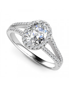 1.20ct SI2/G Unique Oval Diamond Halo Shoulder Set Ring