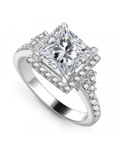 0.85 SI2/G Princess Diamond Single Halo Designer Ring