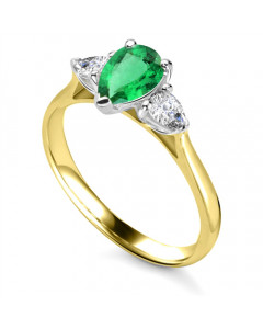 0.75ct VS/EF Elegant Green Emerald Gemstone Diamond Trilogy Ring