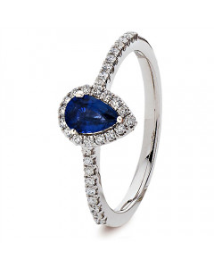 0.70ct VS/EF Pear Blue Sapphire Cluster Ring in 18K White Gold