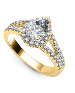 0.85 SI2/G Pear Diamond Single Halo Shoulder Set Ring