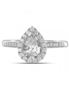 1.00 SI2/G Pear Diamond Single Halo Shoulder Set Ring