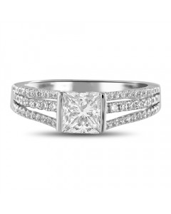 0.85ct SI2/F Princess Side Diamond Ring in 18K White Gold