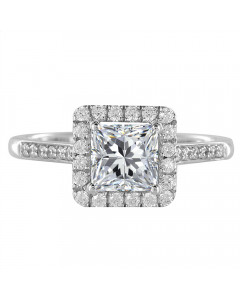 0.66CT VS2/F Princess Diamond Single Halo Shoulder Set Ring