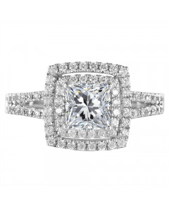 1.20CT SI2/F Princess Diamond Double Halo Shoulder Set Ring