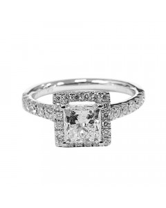 1.30ct SI/F Princess Halo Shoulder Set Engagement Ring