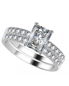 0.80ct SI1/G Radiant Diamond Shoulder Set Ring With Matching Band