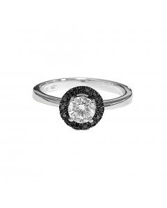 0.59ct SI/BLACK Round Cut Black Diamond Single Halo Ring