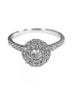 0.67ct VVS/G Shoulder Set Double Halo Round Cut Diamond Ring