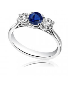 1.20ct VS/EF Modern Round Diamond & Blue Sapphire Trilogy Ring