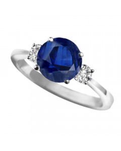 1.10ct SI2/FG Elegant Blue Sapphire & Diamond Trilogy Ring