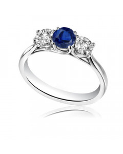 0.50ct SI2/FG Modern Round Diamond & Blue Sapphire Trilogy Ring