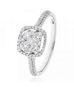 0.70ct VS/EF Modern Round Diamond Halo Cluster Ring