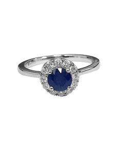 0.86ct VS/EF Blue Sapphire & Diamond Halo Ring