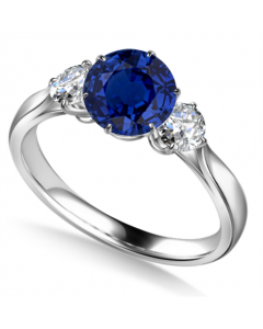 0.50ct SI/FG Elegant Round Blue Sapphire & Diamond Trilogy Ring
