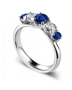 0.50ct VS2/F 5 Stone Diamond & Blue Sapphire Half Eternity Ring