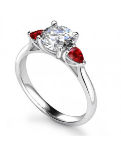 0.75ct SI1/F Round Diamond & Ruby Trilogy Ring